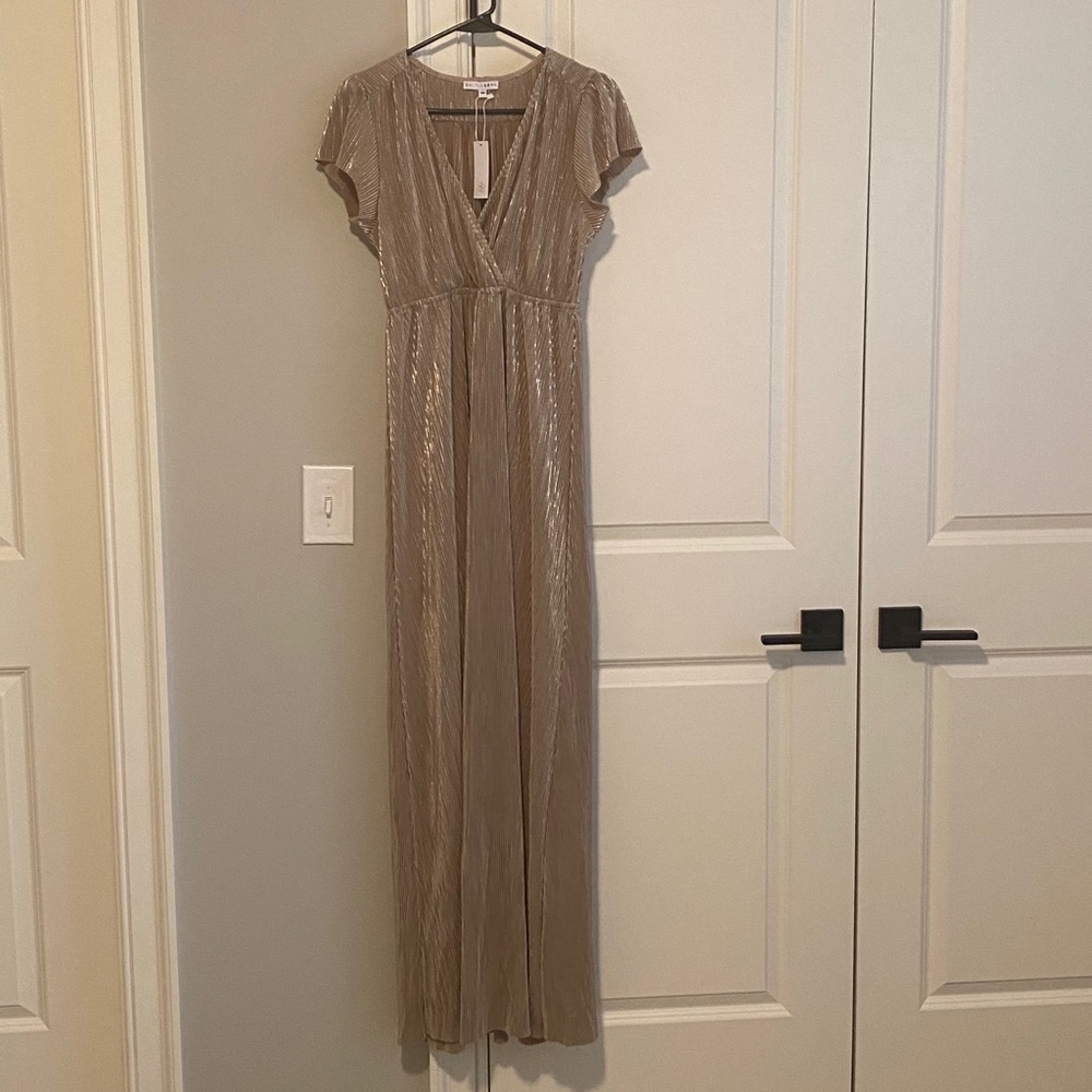 ATHENA GOLD PLEATED MAXI DRESS